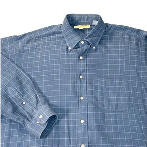 Paul Stuart flannel shirt men's large blue green plaid wool blend lightweight